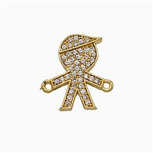 Copper Kids Boy Connector Pave Zirconia Gold Plated, approx 14-15mm