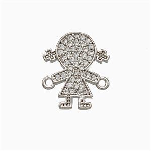 Copper Kids Girls Connector Pave Zirconia Platinum Plated, approx 12.5-15mm