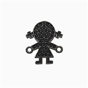 Copper Kids Girls Connector Pave Zirconia Black Plated, approx 12.5-15mm