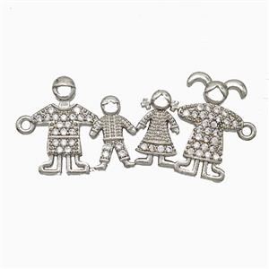 Copper Family Connector Pave Zirconia People Platinum Plated, approx 10-35mm
