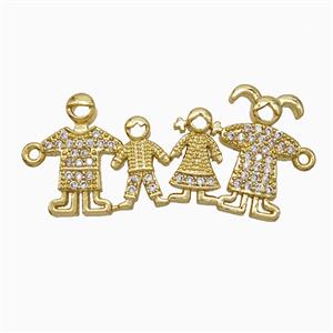 Copper Family Connector Pave Zirconia People Gold Plated, approx 10-35mm