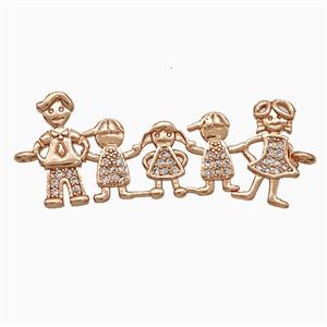Copper Family Connector Pave Zirconia People Rose Gold, approx 10-35mm