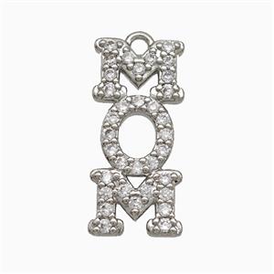 Copper MOM Pendant Pave Zirconia Platinum Plated, approx 10-20mm