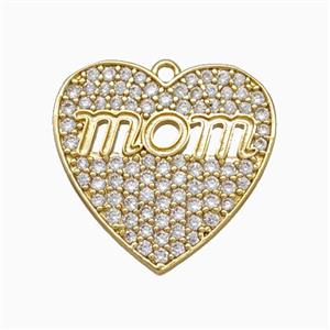 Copper Heart Pendant Pave Zirconia Mom Gold Plated, approx 21mm