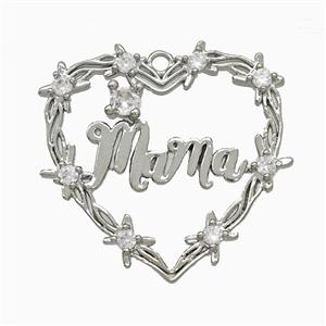 Copper Heart Mama Pendant Pave Zirconia Platinum Plated, approx 25mm
