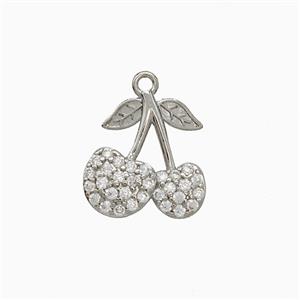 Copper Cherry Pendant Micropave Zirconia Platinum Plated, approx 13mm