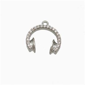 Copper Earphone Pendant Pave Zirconia Platinum Plated, approx 11-13mm