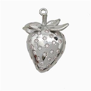 Copper Strawberry Pendant Pave Zirconia Platinum Plated, approx 17-22mm