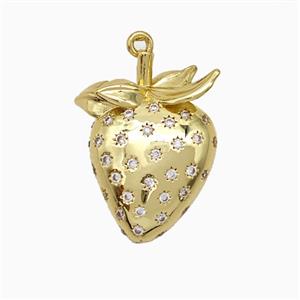 Copper Strawberry Pendant Pave Zirconia Gold Plated, approx 17-22mm