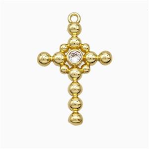 Copper Cross Pendant Pave Zirconia Gold Plated, approx 19-26mm