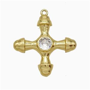 Copper Cross Pendant Pave Zirconia Gold Plated, approx 30mm