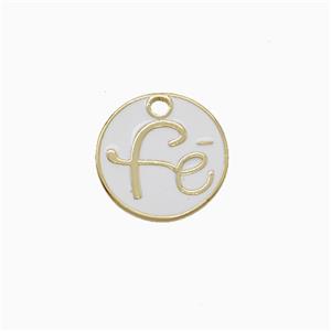 Copper Fe Pendant Circle White Enamel Gold Plated, approx 14mm