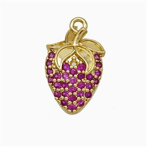 Copper Strawberry Pendant Micropave Zirconia Gold Plated, approx 12-17mm