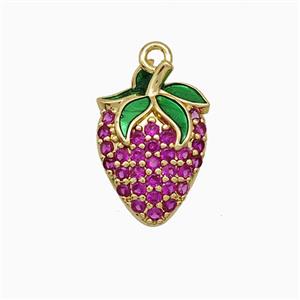 Copper Strawberry Pendant Micropave Zirconia Gold Plated, approx 12-17mm