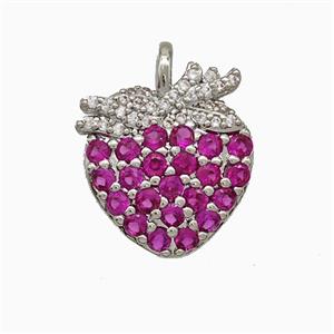 Copper Strawberry Pendant Micropave Zirconia Platinum Plated, approx 15-17mm