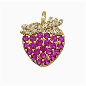 Copper Strawberry Pendant Micropave Zirconia Gold Plated, approx 15-17mm