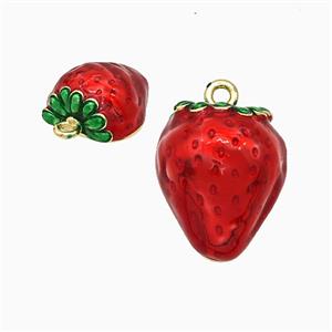 Copper Strawberry Pendant Red Painted Gold Plated, approx 16-20mm