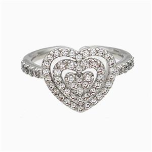 Copper Heart Rings Pave Zirconia Platinum Plated, approx 13mm, 18mm dia