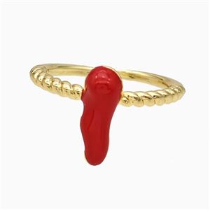 Copper Chili Rings Red Enamel Gold Plated, approx 4-13mm, 18mm dia