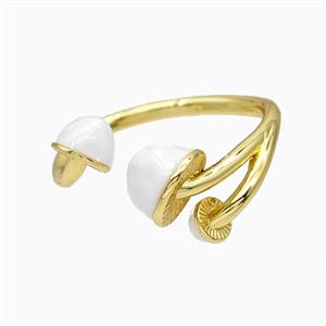Copper Mushroom Rings White Enamel Gold Plated, approx 4-8mm, 18mm dia