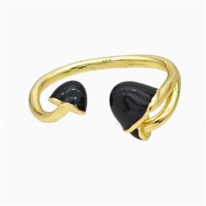 Copper Mushroom Rings Black Enamel Gold Plated, approx 4-8mm, 18mm dia