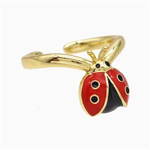Copper Ladybug Rings Red Enamel Gold Plated, approx 11-13mm, 18mm dia