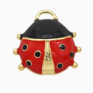 Copper Ladybug Pendant Red Enamel Gold Plated, approx 23-25mm