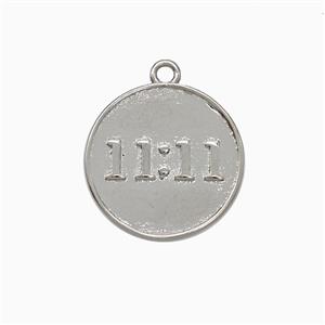 Copper Pendant Double Eleven Number 11 Circle Platinum Plated, approx 15mm