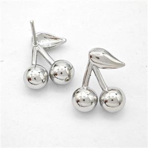 Copper Cherry Stud Earrings Platinum Plated, approx 15mm