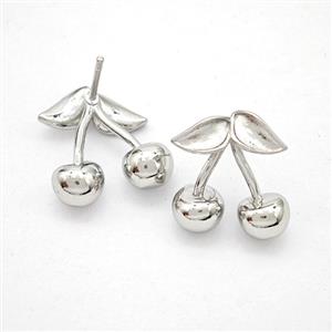 Copper Cherry Stud Earrings Platinum Plated, approx 14-16mm