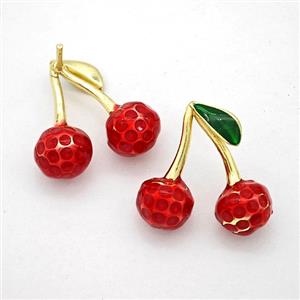 Copper Litchi Stud Earrings Red Painted Gold Plated, approx 19-20mm