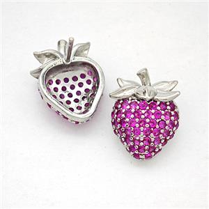 Copper Strawberry Stud Earrings Pave Zirconia Platinum Plated, approx 12-16mm
