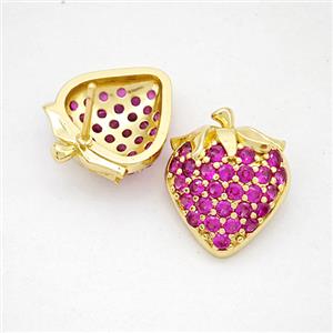 Copper Strawberry Stud Earrings Pave Zirconia Gold Plated, approx 15-17mm