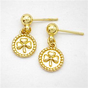 Copper Clover Stud Earrings Gold Plated, approx 10mm, 5mm