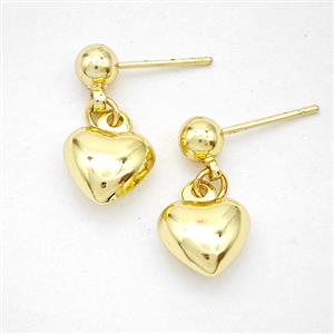 Copper Heart Stud Earrings Gold Plated, approx 10mm, 5mm