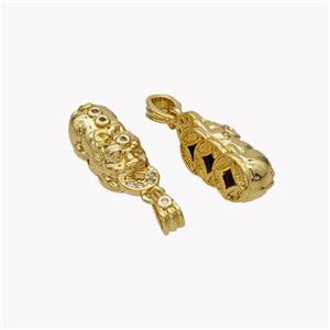 Fortune Toad Charms Copper Pendant Pave Zirconia 18K Gold Plated, approx 6-15mm