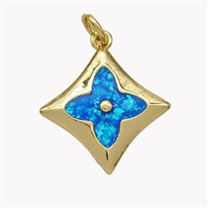 Copper Clover Pendant Pave Fire Opal 18K Gold Plated, approx 18mm