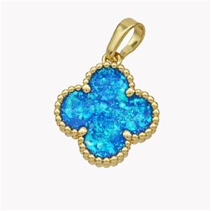 Copper Clover Pendant Pave Fire Opal 18K Gold Plated, approx 15.5mm