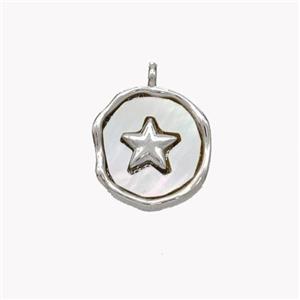 Copper Star Pendant Pave Shell Circle Platinum Plated, approx 12mm