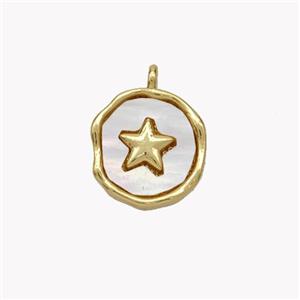 Copper Star Pendant Pave Shell Circle Gold Plated, approx 12mm