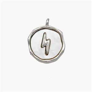 Copper Lightning Pendant Pave Shell Circle Platinum Plated, approx 12mm