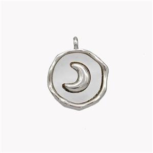 Copper Moon Pendant Pave Shell Circle Platinum Plated, approx 12mm