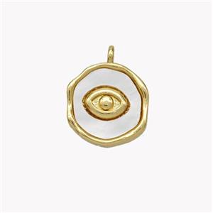 Copper Eye Pendant Pave Shell Circle Gold Plated, approx 12mm