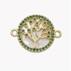 Copper Tree Of Life Connector Pave Shell Zirconia Circle 18K Gold Plated, approx 17mm