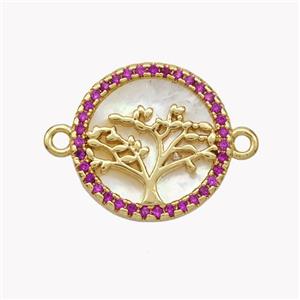 Copper Tree Connector Pave Shell Zirconia Circle 18K Gold Plated, approx 17mm