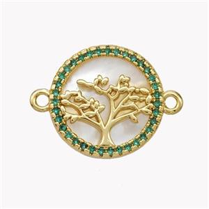 Copper Tree Connector Pave Shell Zirconia Circle 18K Gold Plated, approx 17mm