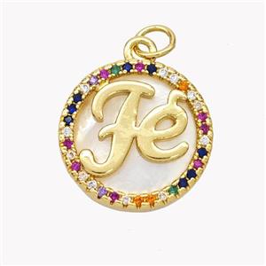 Copper Fe Pendant Pave Shell Zirconia Circle 18K Gold Plated, approx 17mm