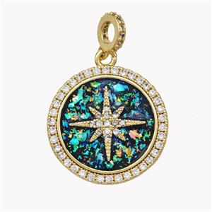 Copper Northstar Pendnat Pave Fire Opal Zirconia 18K Gold Plated, approx 7mm, 22mm