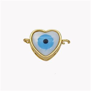 Copper Heart Connector Pave Shell Evil Eye 18K Gold Plated, approx 12mm