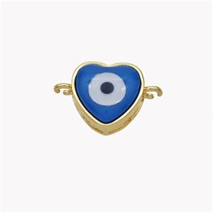 Copper Heart Connector Pave Shell Evil Eye 18K Gold Plated, approx 12mm